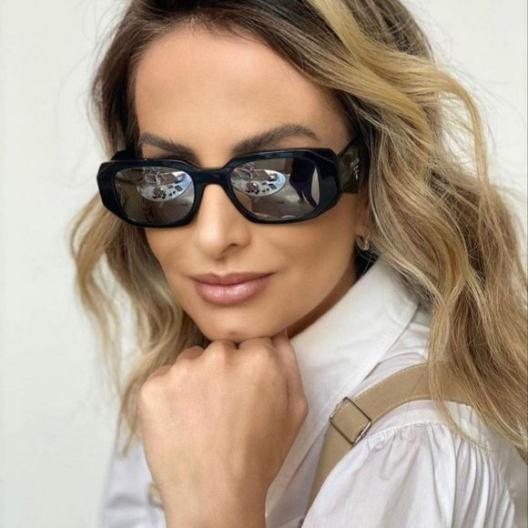 NEW Prada PR17WS 1AB2B0 Black Gray Mirrored Silver Square Unisex Sunglasses